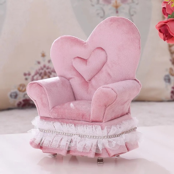Other - Jewelry box storage chair cute velvet organizer pink heart love decor
